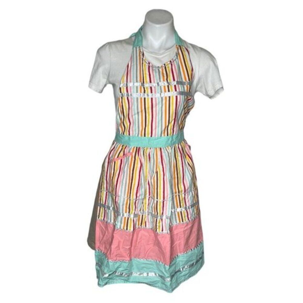 SUR LA TABLE Bib Apron Pastel Colors Neck Tie Waist Tie Ribbon Trim OS